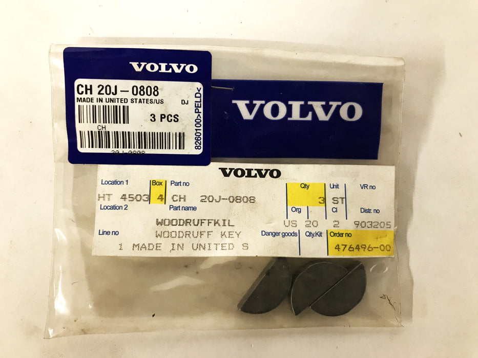 Volvo Construction Woodruff Key CH20J-0808 [Lot of 3] NOS