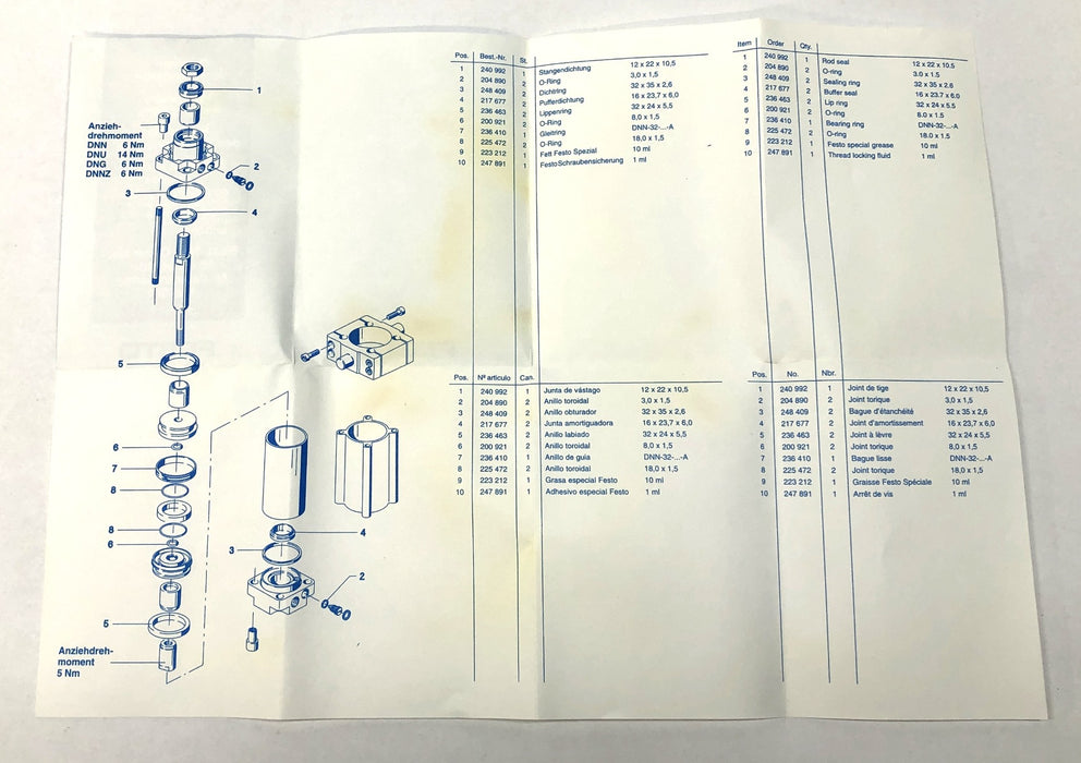 Festo Original Wearing Parts Kit for Valve/Seal Repair (No Grease) 105301 NOS