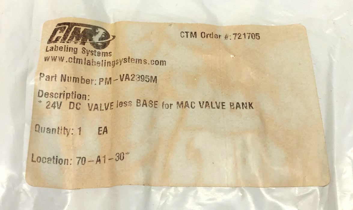 CTM 24VDC Valveless Body PM-VA2395M (92B-AAF-BJA-DM-DDAP-1DM) NOS