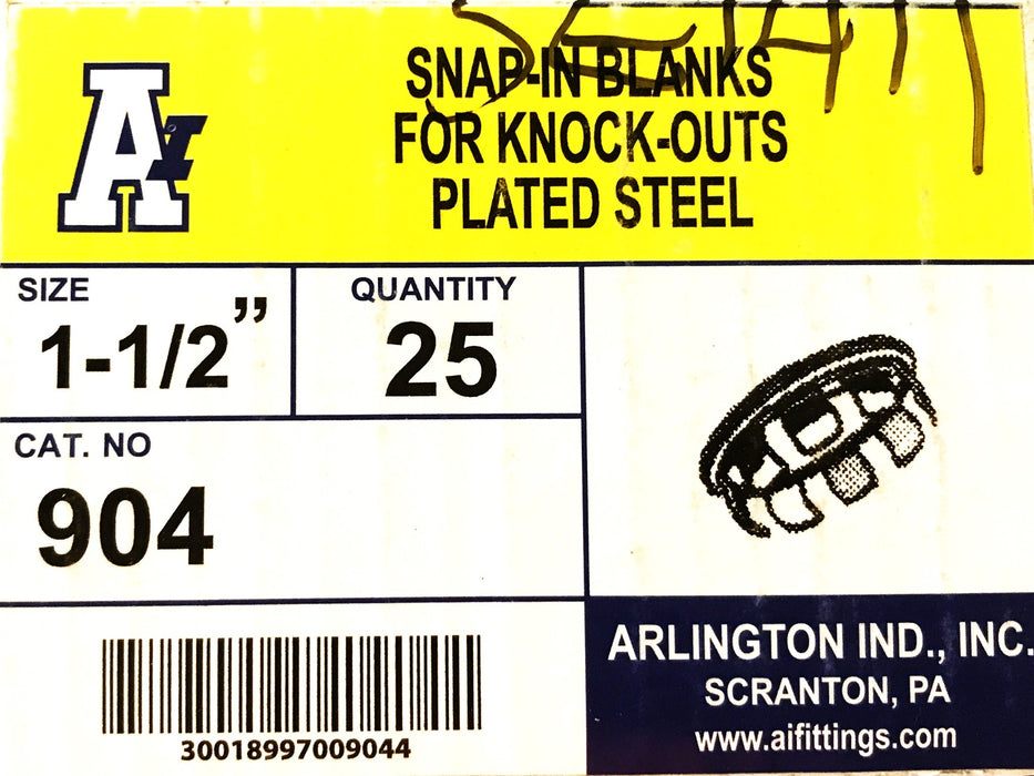 Arlington 1-1/2: Snap-in Knockout Conduit Blank 904 [Box of 25] NOS