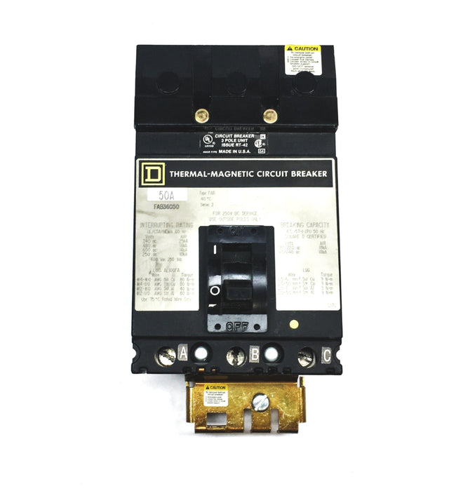 Square D 3-Pole 50A 40C Series 2 Thermal-Magnetic Circuit Breaker FAB36050 USED
