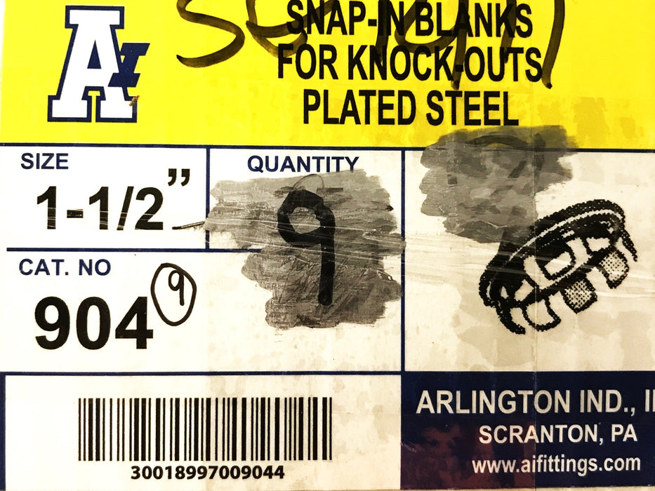 Arlington 1-1/2: Snap-in Knockout Conduit Blank 904 [Box of 9] NOS