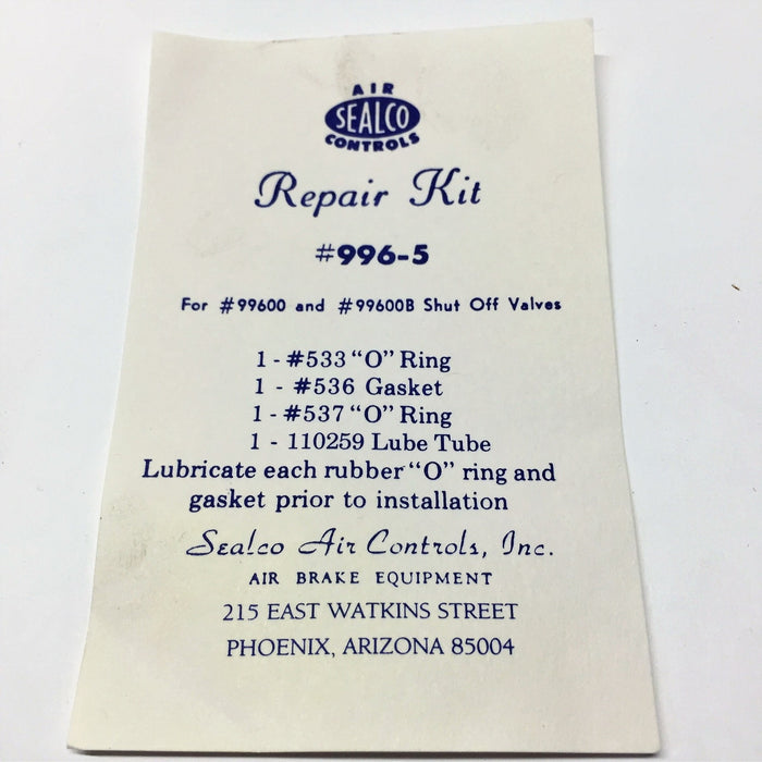 Sealco Repair Kit For Shut Off Valves 996-5 NOS