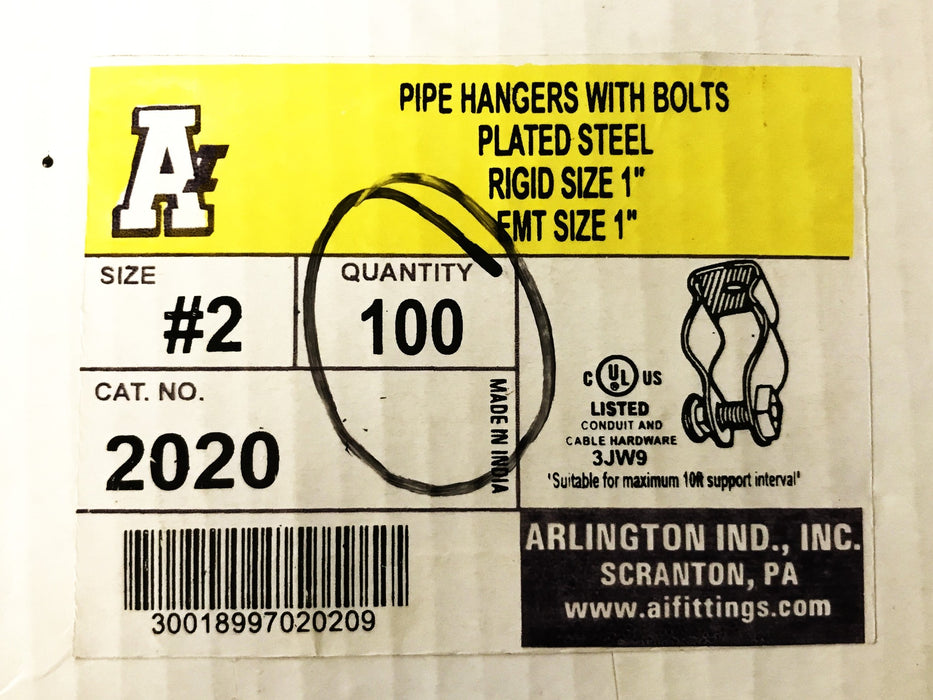 Arlington 1" Pipe Hanger with Bolt 2020 [Box of 100] NOS
