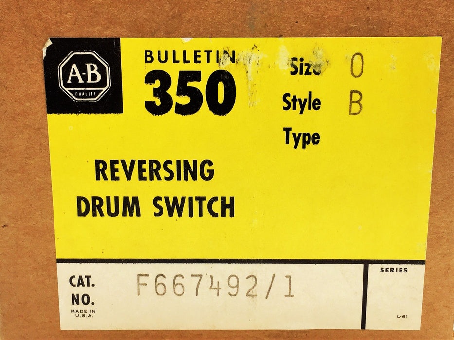 Allen Bradley Size 0 type B Reversing Drum Switch 350 (F667492/1) NOS