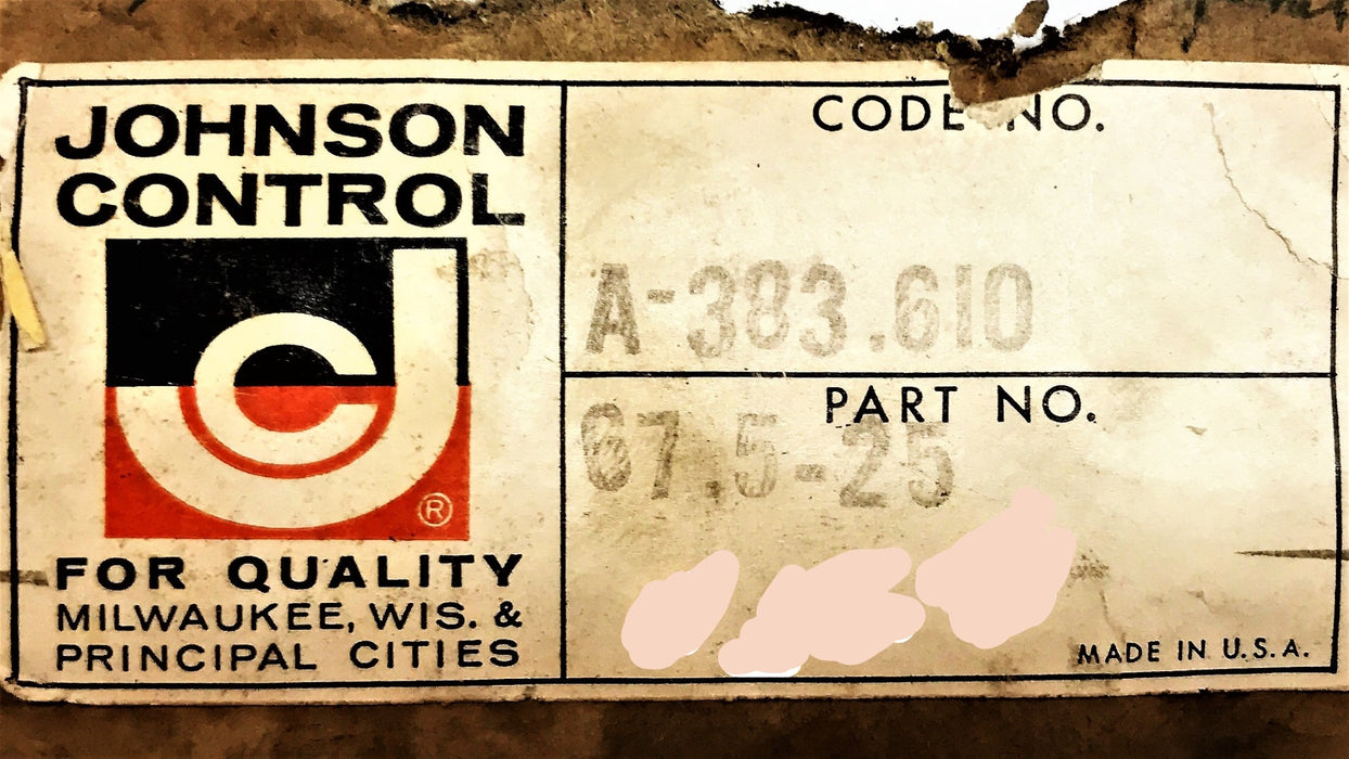 Johnson Controls A-3893-610 Cover Plate and Gasket 67-5-25 NOS