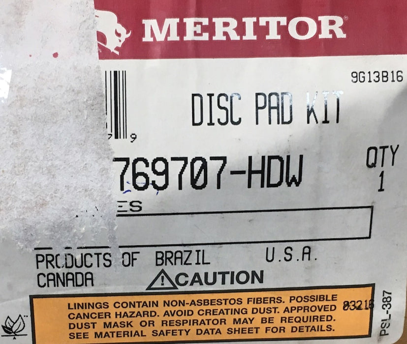 Meritor Hydraulic Brake Disc Pad Kit KIT-D769707-HDW NOS