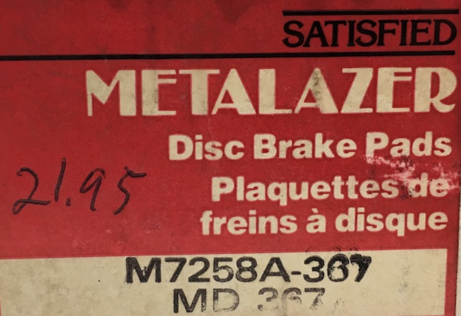 Metalazer Disc Brake Pad Set M7258A-367 NOS