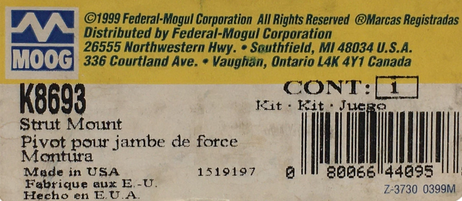 Moog Suspension Strut Mount Assembly K8693 NOS