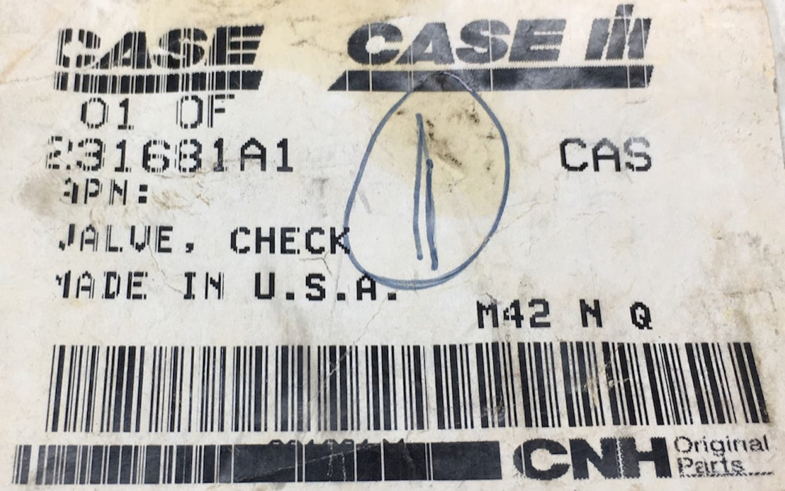 Check Valve for Case 231681A1 NOS
