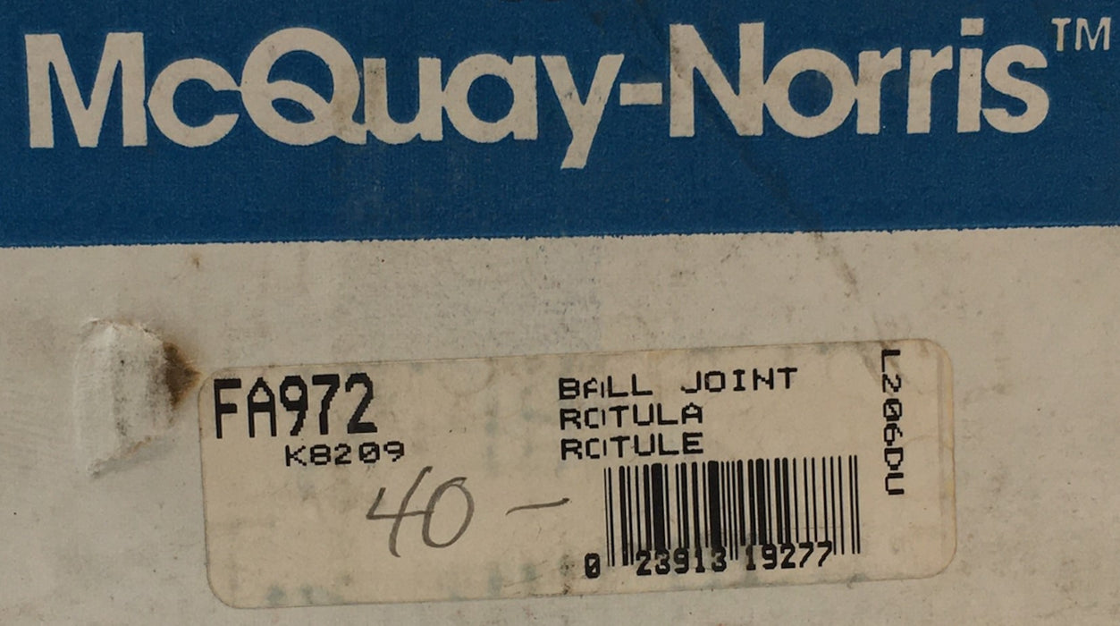 McQuay-Norris Suspension Ball Joint FA972 NOS