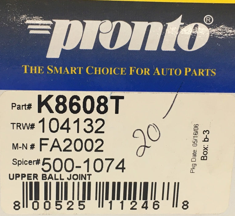 Pronto Suspension Ball Joint K8608T NOS