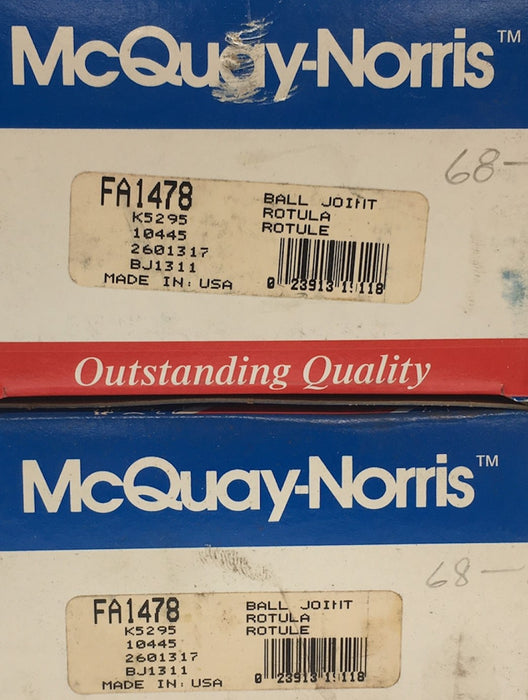 McQuay-Norris Suspension Ball Joint [Lot of 2] FA1478 NOS