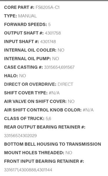 Eaton Fuller Transmission FS6205A-C1 Remanufactured