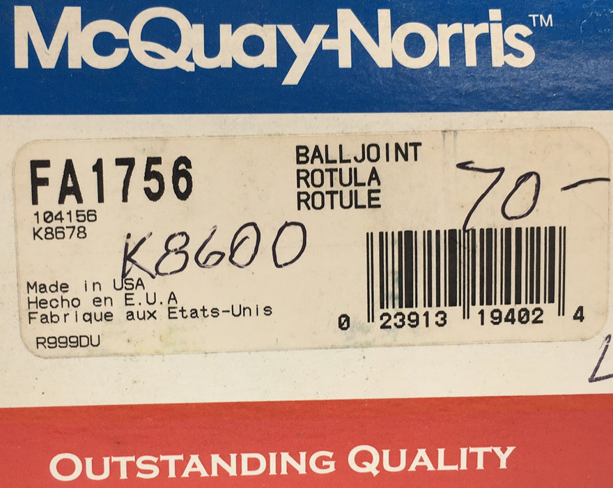 McQuay-Norris Suspension Ball Joint FA1755 NOS